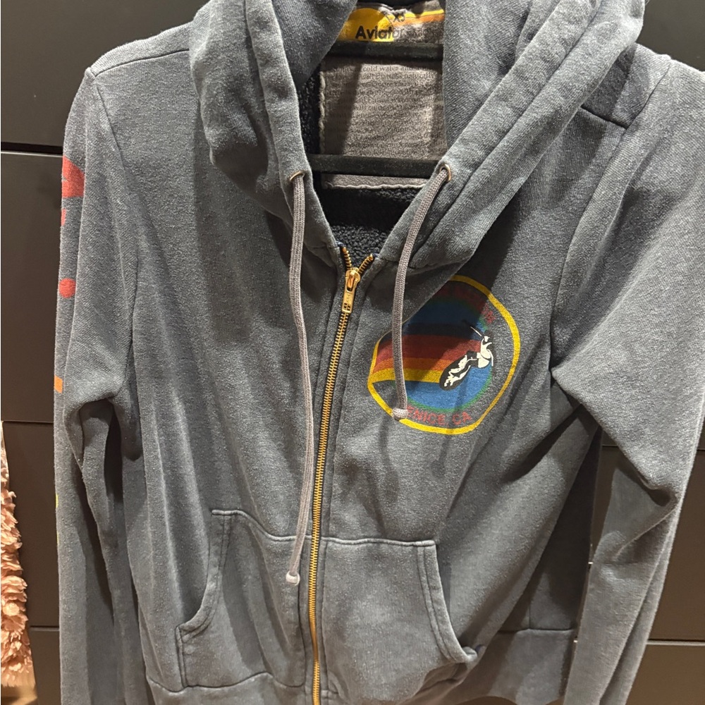 Aviator Nation Gray Hoodie with Yellow Detail